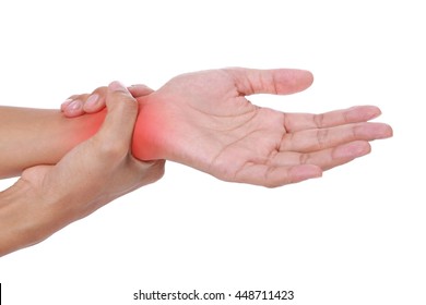 Wrist Pain.Female Holding Hand To Spot Of Wrist Pain