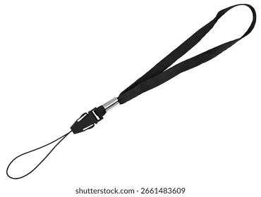 Wrist strap with adjustable loop, typically used to secure small electronic devices, on a white background