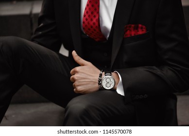 Wrist Watch In A Business Suit. Close Up