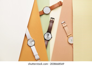 Wrist Watches With Colorful Paper Sheets