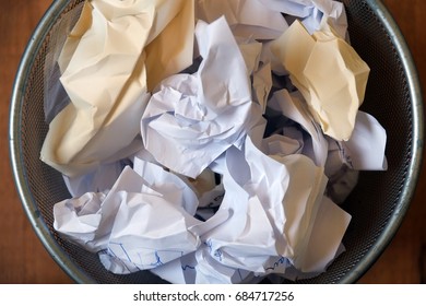 Writer Block. Paper Basket With Wrinkled Paper Sheets.