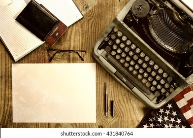 writer desktop with typewriter retro