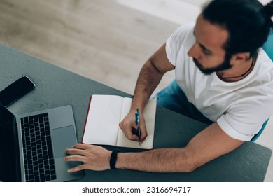 writer working with device and notes