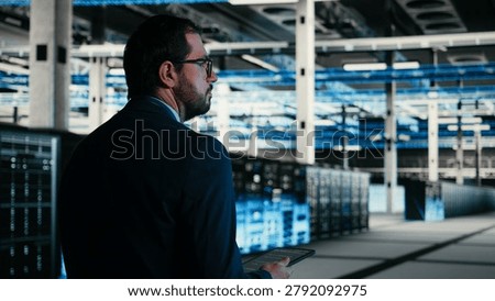 Writing code, tablet closeup and engineer in data center compiling software patches to fix bugs, running programming script, device application and IT professional in server farm, camera A.