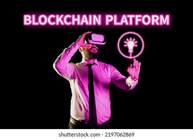 Writing displaying text Blockchain Platform. Word Written on Cryptocurrency digital exchanging on virtual space Businesswoman With Tablet Presenting S And Hexagon With Strategies.