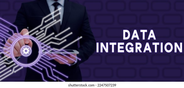 Writing displaying text Data Integration. Business approach involves combining data residing in different sources