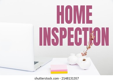 Writing Displaying Text Home Inspection. Business Overview Examination Of The Condition Of A Home Related Property Tidy Workspace Setup, Writing Desk Tools Equipment, Smart Office