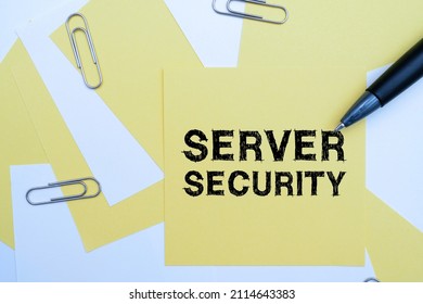 Writing displaying text Server Security. Business idea web server that guarantees secure online transactions Multiple Assorted Collection Office Stationery Photo Placed Over Table