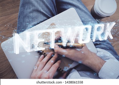 Writing human hands with data theme multi exposure icons.