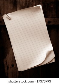 Writing Old Note Paper On Wood Background