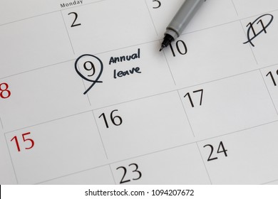 Writing On Calendar Annual Leave