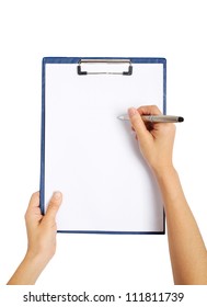 writing on clipboard, isolated on white background