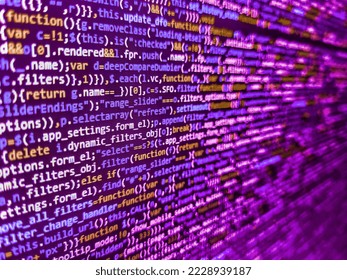 Writing program code on computer. Abstract source code background. Mining Cryptocurrency process program on display PC. Writing programming code on laptop. Monitor photo. Computer science lesson