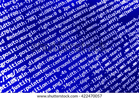 Writing programming code on laptop. Programming code on computer screen. Computer program. Computer script.   Web site codes on computer monitor. Programmer workplace. 
