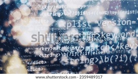 Writing programming functions on laptop. Big data and Internet of things trend. Software development. Internet security hacke