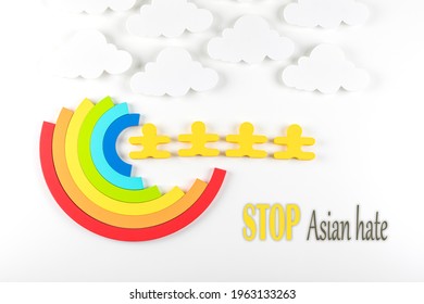 Writing Stop Asian Hate With Rainbow On White Background. Hate Crimes Against Asians. Virus Has No Nationality. Concept Of End Racism. 