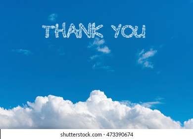 Writing Thank You On Blue Sky With Clouds