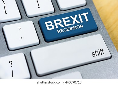 Written Word Brexit Economy Recession On Blue Keyboard Button. Brexit UK EU Referendum Concept