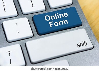 Written Word Online Form On Blue Keyboard Button.