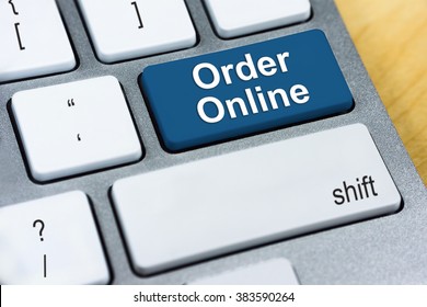 Written Word Order Online On Blue Keyboard Button.