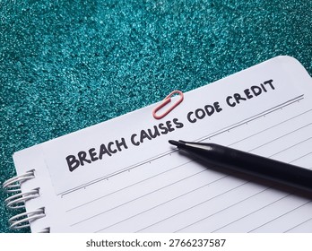 The writting breach causes code credit on blue background. 