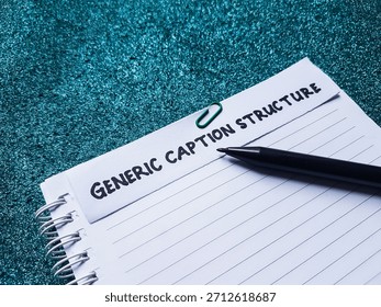 The writting generic caption structure writting on blue background. 