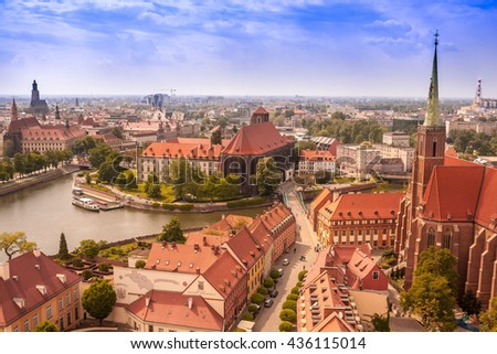 Wroclaw aerial view, old town cityscape