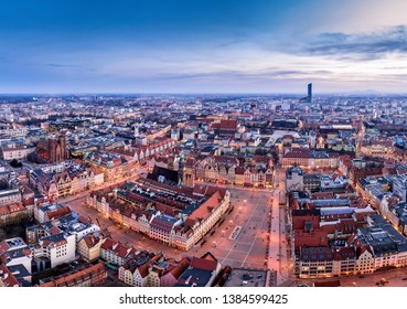 Wroclaw Evening Panorama Aerial View