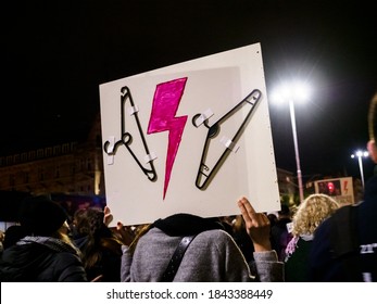Wroclaw, Poland, 28 October 2020 - Protest against anti-abortion law forced by Polish government PIS. Polish people blocked city and protest against a legislative proposal for a total ban of abortion.