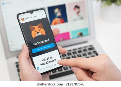 Wroclaw, Poland - FEB 10, 2022: Metamask Cryptocurrency Wallet Mobile App. NFT Investing In Digital Collection