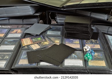 Wroclaw, Poland - February 25 2022: Collection of rare, "foil cards" for magic the gathering trading card game (mono black color)