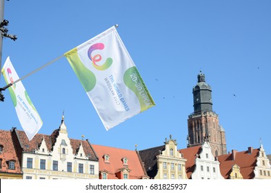 WROCLAW, POLAND - JULY 18: The World Games Flags And Banners, Wroclaw City Just Two Days Before Opening Ceremony On18th July 2017 In Wroclaw.