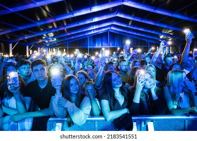 WROCLAW, POLAND - JULY 23, 2022: Concert Tour Meskie Granie 2022 (Men's Playing). Fans In Front Of The Stage.