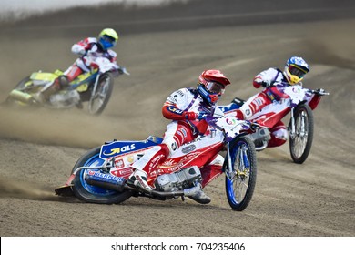 WROCLAW, POLAND - JULY 29, 2017: Speedway Couple Turnament Race Poland - Denmark During The World Games 2017.
In Action Bartosz Zmarzlik (R) , Maciej Janowski (B).