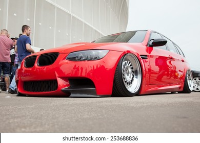 WROCLAW, POLAND: JUNE 28, 2014: Red BMW Lowrider On A Motor Show In Wroclaw