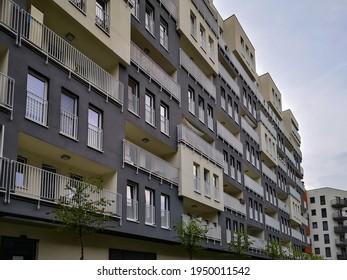 Wroclaw, Poland - June 7 2020: Facade Of New Block Of Flats At Kepa Mieszczanska Square