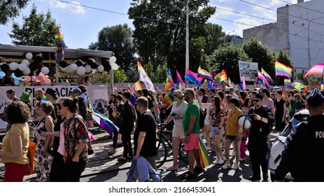 WROCLAW, POLAND - JUNE11, 2022: A Crowd Of People With Lgbt Flags On The Equality Parade In Wrocław.