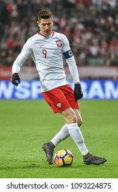 WROCLAW, POLAND - MARCH 23, 2018: Friendly Match Poland Vs Nigeria 0:1. In Action Robert Lewandowski