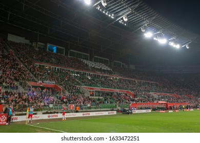 WROCLAW, POLAND - MARCH 26, 2016: Municipal Stadium In Wroclaw During The Friendly Football Match Between Poland And Finland. The Stadium Is A UEFA Category Four Association Football Stadium.