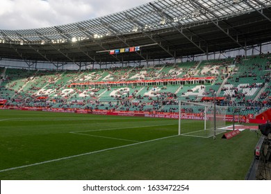 WROCLAW, POLAND - MARCH 26, 2016: Municipal Stadium In Wroclaw During The Friendly Football Match Between Poland And Finland. The Stadium Is A UEFA Category Four Association Football Stadium.