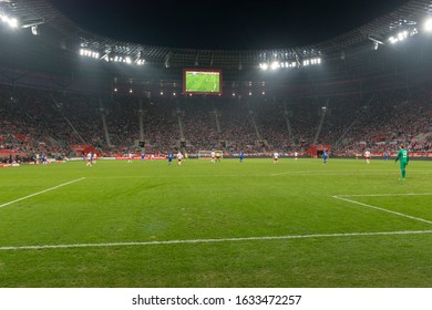 WROCLAW, POLAND - MARCH 26, 2016: Municipal Stadium In Wroclaw During The Friendly Football Match Between Poland And Finland. The Stadium Is A UEFA Category Four Association Football Stadium.