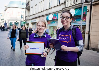 Wroclaw Poland - March 30, 2019: Collecting Signatures In Support Of The Party Wiosna (Spring) On Polwiejska Street