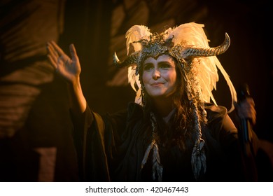 WROCLAW, POLAND - MAY 1, 2016: Sharon Den Adel From Within Temptation Band During Concert Guitar Guinness World Record.