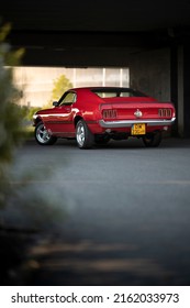 Wroclaw, Poland - May 11, 2022: Stunning Red Classic Ford Mustang Mach1 Manufactured In 1969 - The Best Years Of American Automotive History