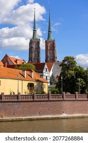 Wroclaw, Poland - September 30, 2021:  Wroclaw Cathedral (Cathedral Of St. John The Baptist), Gothic Style 13th Century Church On Ostrow Tumski Island, Odra River