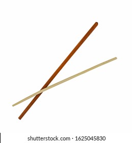 Wrong Pair Of Wooden Chopsticks Isolated On White Background With Selective Focus