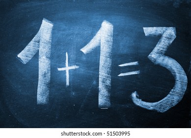 Wrong Sum 1 +1 = 3 Written On The Blackboard