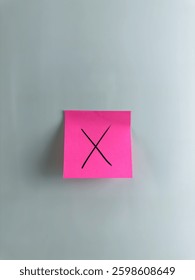Wrong, this answer is negative. Cancellation concept with simple design. Post it note with cross meaning lie and wrong decision. Photo with simple design about rejection