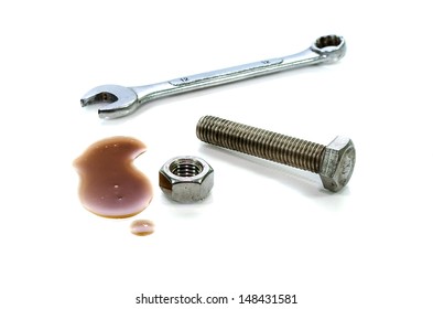 Wrong wrench for hex nut on white background