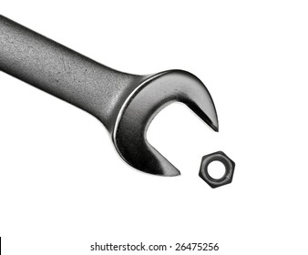 Wrong wrench for  hex nut on white background
